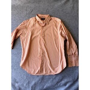 Black Label Davelle Clothiers Shirt Mens L Orange‎  Striped Shirttail Button Up